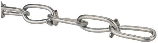 Made in USA - 0.135" Diam Steel Double Loop Chain - 256 Lb Load Limit, #2/0, Zinc Plated Finish, 2.17" Inside Length - USA Tool & Supply