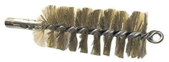 Schaefer Brush - 4-1/2" Brush Length, 3-3/4" Diam, Double Stem, Single Spiral Tube Brush - 8" Long, Brass, 1/4" NPSM Male Connection - USA Tool & Supply