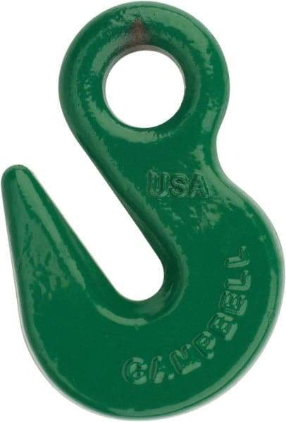 Campbell - 8,800 Lb Capacity, Chain Grade 100, Alloy Steel Eye Hook - 1/2" Hook Throat, 2.41" Reach, 3/4" Eye ID, 3/8" Chain Diam, 4" OAL - USA Tool & Supply