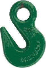 Campbell - 8,800 Lb Capacity, Chain Grade 100, Alloy Steel Eye Hook - 1/2" Hook Throat, 2.41" Reach, 3/4" Eye ID, 3/8" Chain Diam, 4" OAL - USA Tool & Supply