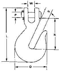 CM - 1/2 Inch Chain Diameter, Grade 80 Clevis Hook - 12,000 Lbs. Load Capacity, 19/32 Inch Inside Diameter, 19/32 Inch Pin Diameter, 19/32 Inch Hook Throat, 3-7/16 Inch Hook Width - USA Tool & Supply