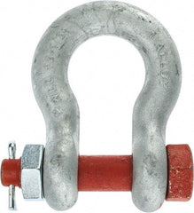 Campbell - 1" Nominal Chain Size, 12.5 Ton Alloy Steel Bolt Anchor Shackle - 1" Diam, 1-1/8" Pin Diam, 3-3/4" High x 1-11/16" Wide Inside Jaw, 2-1/2" Inside Width, 2-3/8" Max Body Thickness - USA Tool & Supply