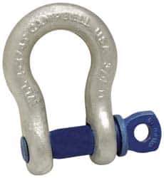 Campbell - 1-3/4" Nominal Chain Size, 25. Ton Carbon Steel Bolt Anchor Shackle - 1-3/4" Diam, 2" Pin Diam, 7" High x 2-7/8" Wide Inside Jaw, 4-3/4" Inside Width, 4" Max Body Thickness - USA Tool & Supply