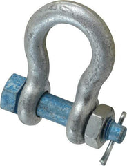 Campbell - 1/2" Nominal Chain Size, 2 Ton Carbon Steel Bolt Anchor Shackle - 1/2" Diam, 5/8" Pin Diam, 1-15/16" High x 13/16" Wide Inside Jaw, 1-1/4" Inside Width, 1-1/4" Max Body Thickness - USA Tool & Supply