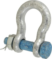 Campbell - 5/8" Nominal Chain Size, 3.25 Ton Carbon Steel Bolt Anchor Shackle - 5/8" Diam, 5/8" Pin Diam, 2-7/16" High x 1-1/16" Wide Inside Jaw, 1-9/16" Inside Width, 1-7/16" Max Body Thickness - USA Tool & Supply