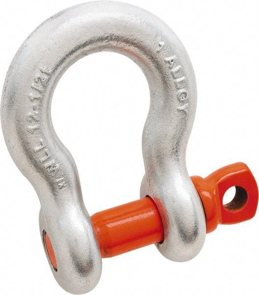 Campbell - 3/8" Nominal Chain Size, 2 Ton Alloy Steel Screw Anchor Shackle - 3/8" Diam, 7/16" Pin Diam, 1-7/16" High x 0.677" Wide Inside Jaw, 0.969" Inside Width, 15/16" Max Body Thickness - USA Tool & Supply