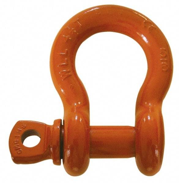 CM - 1-3/4" Nominal Chain Size, 34 Ton Alloy Steel Screw Anchor Shackle - 1-3/4" Diam, 2" Pin Diam, 7" High x 2-7/8" Wide Inside Jaw, 4-3/4" Inside Width, 4" Max Body Thickness - USA Tool & Supply