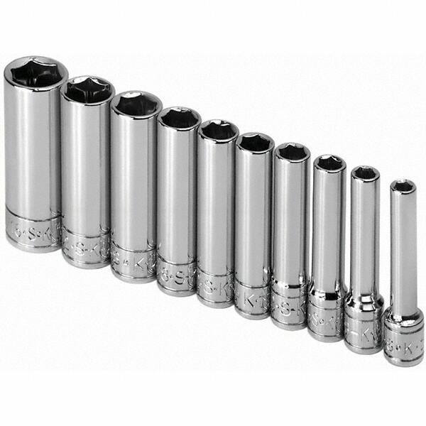 SK - 1/4" Drive Deep Socket Set - 3/16 to 9/16", Inch Measurement Standard - USA Tool & Supply