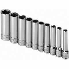 SK - 1/4" Drive Deep Socket Set - 3/16 to 9/16", Inch Measurement Standard - USA Tool & Supply