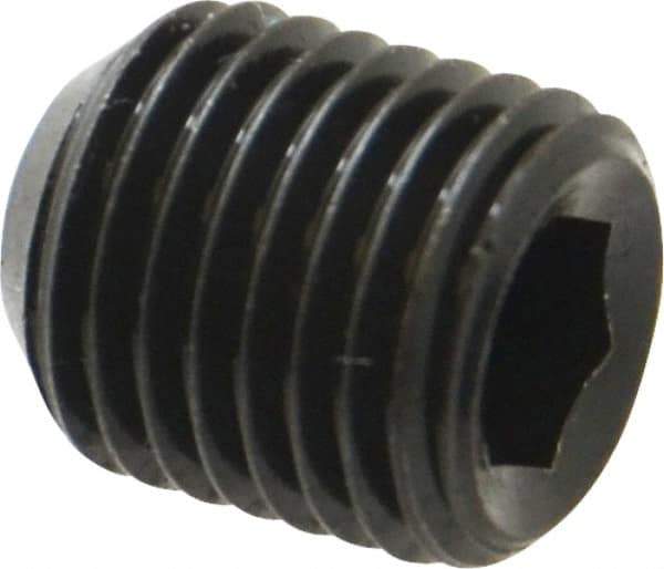 Unbrako - 7/16-20 UNF, 1/2" OAL, Cup Point Set Screw - Grade 8 Alloy Steel, 7/32" Key - USA Tool & Supply