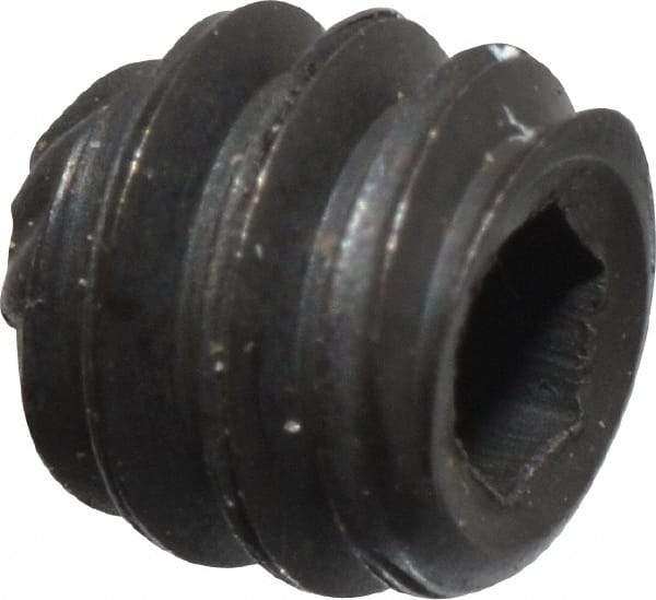Unbrako - #6-32 UNC, 1/8" OAL, Knurled Cup Point Set Screw - Grade 8 Alloy Steel, 1/16" Key - USA Tool & Supply