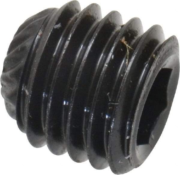 Unbrako - 1/4-28 UNF, 1/4" OAL, Knurled Cup Point Set Screw - Grade 8 Alloy Steel, 1/8" Key - USA Tool & Supply