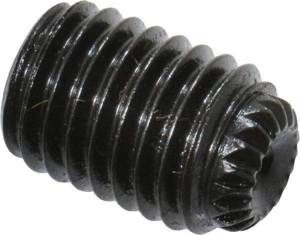 Unbrako - 1/4-28 UNF, 3/8" OAL, Knurled Cup Point Set Screw - Grade 8 Alloy Steel, 1/8" Key - USA Tool & Supply