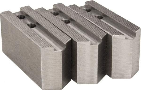 H & R Manufacturing - 1.5mm x 60° Serrated Attachment, Square Soft Lathe Chuck Jaw - 3 Jaws, Steel, 1.181" Btw Mount Hole Ctrs, 5" Long x 1-3/4" Wide x 2-1/2" High, 0.63" Groove, 12mm Fastener - USA Tool & Supply