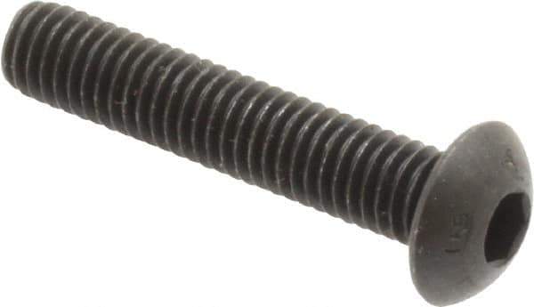 Unbrako - #10-32 UNF Hex Socket Drive, Button Screw - Alloy Steel, Black Oxide Finish, 1" Length Under Head - USA Tool & Supply