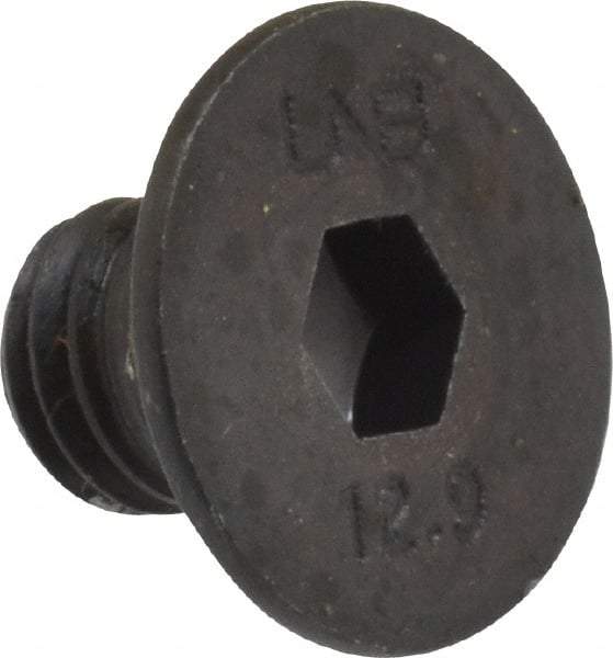 Unbrako - M8x1.25 Metric Coarse Hex Socket Drive, 90 to 92° Flat Screw - Grade 12.9 Alloy Steel, Black Oxide Finish, 10mm OAL - USA Tool & Supply
