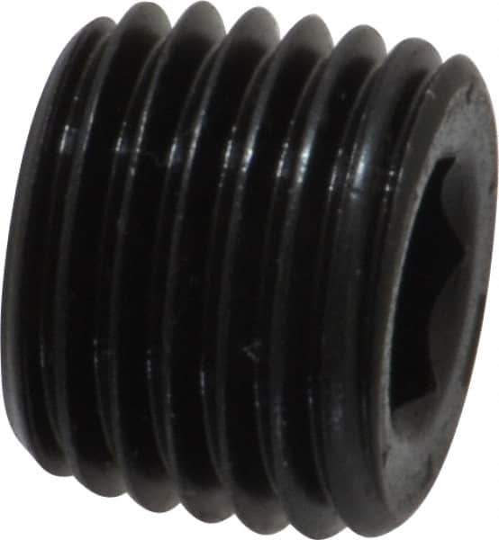 Unbrako - 1/4-18, 13/32" OAL, Alloy Steel Socket Pressure Plug - 7/8" Taper per Foot, 1/4" Hex Key - USA Tool & Supply