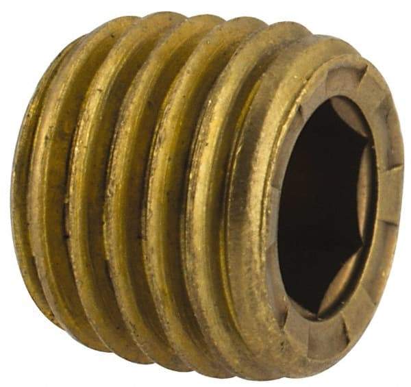 Unbrako - 1/16-27, 1/4" OAL, Brass Socket Pressure Plug - 7/8" Taper per Foot, 5/32" Hex Key - USA Tool & Supply