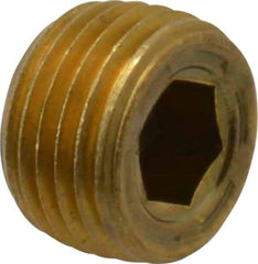 Unbrako - 1/8-27, 1/4" OAL, Brass Socket Pressure Plug - 7/8" Taper per Foot, 3/16" Hex Key - USA Tool & Supply