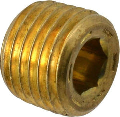 Unbrako - 1/4-18, 13/32" OAL, Brass Socket Pressure Plug - 7/8" Taper per Foot, 1/4" Hex Key - USA Tool & Supply