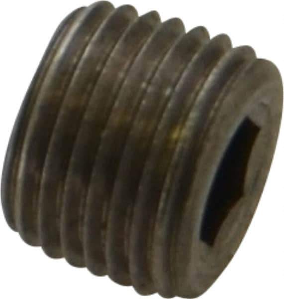 Unbrako - 1/8-27, 5/16" OAL, Stainless Steel Socket Pressure Plug - 3/4" Taper per Foot, 3/16" Hex Key - USA Tool & Supply
