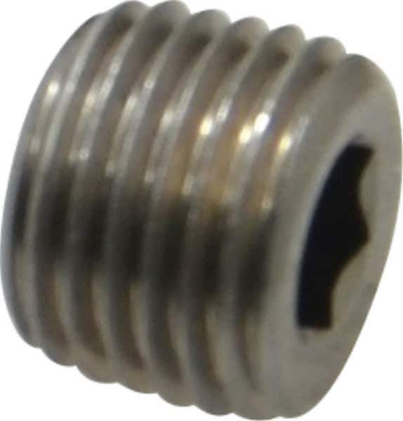 Unbrako - 1/4-18, 7/16" OAL, Stainless Steel Socket Pressure Plug - 3/4" Taper per Foot, 1/4" Hex Key - USA Tool & Supply