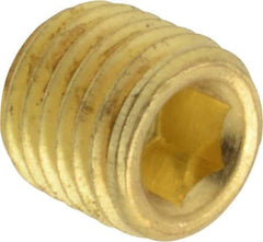 Unbrako - 1/16-27, 5/16" OAL, Brass Socket Pressure Plug - 3/4" Taper per Foot, 5/32" Hex Key - USA Tool & Supply