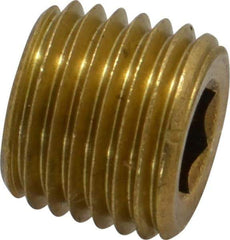 Unbrako - 1/4-18, 7/16" OAL, Brass Socket Pressure Plug - 3/4" Taper per Foot, 1/4" Hex Key - USA Tool & Supply