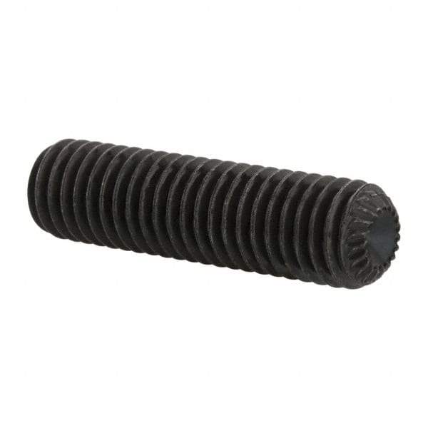 Unbrako - M8, 30mm OAL, Knurled Cup Point Set Screw - Grade 45H Alloy Steel, 4mm Key - USA Tool & Supply