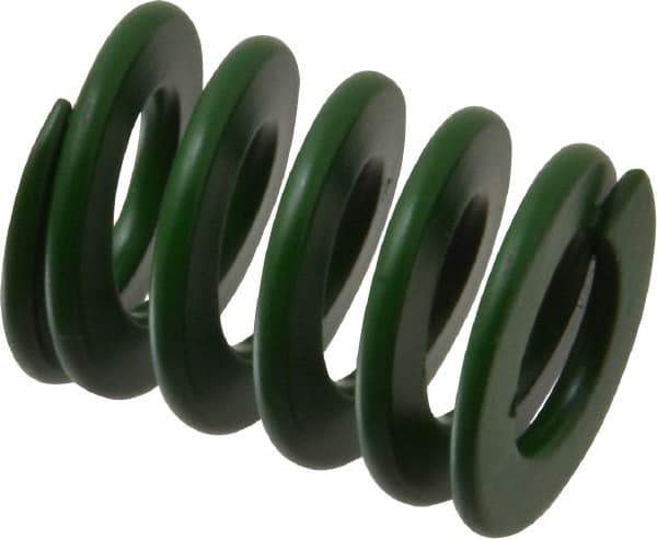 Associated Spring Raymond - 25mm Hole Diam, 12.5mm Rod Diam, 1-1/4" Free Length, Green Die Spring - 1003.8 N Max Deflection, 12.5mm Max Deflection, Light Duty, Chromium Alloy Steel - USA Tool & Supply