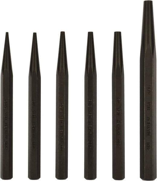 Mayhew - 6 Piece, 3/32 to 5/16", Starter Punch Set - Hex Shank, Steel, Comes in Pouch - USA Tool & Supply