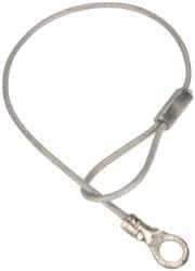 Made in USA - 6" Long, Steel Cable Loop & Eye End, Quick Release Pin Lanyard - 3/64" Cable Diam, #10 Hole Diam, Nylon Cable, Galvanized Finish - USA Tool & Supply