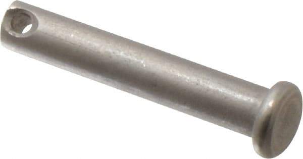 Made in USA - 1/4" Pin Diam, 1-3/8" OAL, Standard Clevis Pin - 3/32" Hole, 1-9/32" Usable Length, Uncoated Stainless Steel - USA Tool & Supply