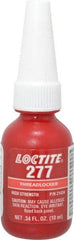 Loctite - 10 mL Bottle, Red, High Strength Liquid Threadlocker - Series 277, 24 hr Full Cure Time, Hand Tool, Heat Removal - USA Tool & Supply