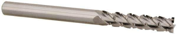 Accupro - 1/4" Diam, 1-1/8" LOC, 4 Flute Solid Carbide Roughing & Finishing Square End Mill - Uncoated, 3" OAL, 1/4" Shank Diam, Straight Shank, 40° Helix, Centercutting, Long Length - USA Tool & Supply