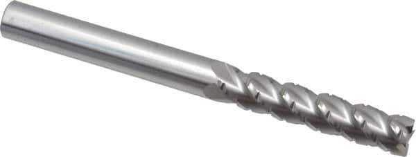 Accupro - 3/8" Diam, 1-3/4" LOC, 4 Flute Solid Carbide Roughing & Finishing Square End Mill - Uncoated, 4" OAL, 3/8" Shank Diam, Straight Shank, 40° Helix, Centercutting, Extra Long Length - USA Tool & Supply