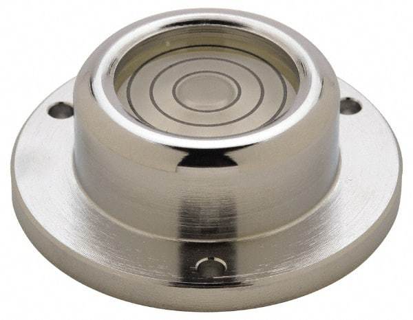 Geier & Bluhm, Inc. - 1-3/4 Inch Base Diameter x 0.63 Inch Overall Height, 3 Circles, Brass Bull's Eye Circular Level - 0.3 Inch Vial Diameter, 13/16 Inch Inner Diameter, 0.12 Inch Mounting Hole Diameter, 30 min Sensitivity, -40 to 150°F - USA Tool & Supply