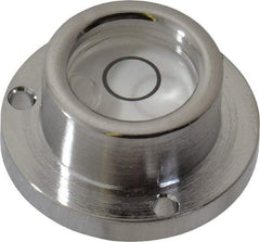 Geier & Bluhm, Inc. - 1 Inch Base Diameter x 0.44 Inch Overall Height, 1 Circle, Brass Bull's Eye Circular Level - 0.22 Inch Vial Diameter, 1/2 Inch Inner Diameter, 0.093 Inch Mounting Hole Diameter, 0.1 Inch Sensitivity, -40 to 165°F - USA Tool & Supply