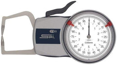 SPI - 10mm Max Measurement, 0.01mm Graduation, Outside Dial Caliper Gage - 35mm Leg Length, 0.02mm Accuracy - USA Tool & Supply
