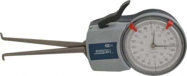 SPI - 10 to 30mm Inside Dial Caliper Gage - 0.01mm Graduation, 0.03mm Accuracy, 85mm Leg Length, 5.2mm Deep x 1.2mm Wide Groove, Ball Contact Points - USA Tool & Supply