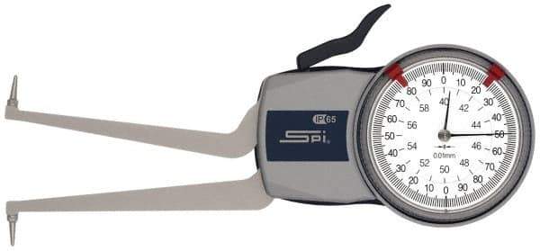 SPI - 40 to 60mm Inside Dial Caliper Gage - 0.01mm Graduation, 0.03mm Accuracy, 85mm Leg Length, 8.3mm Deep x 1.2mm Wide Groove, Ball Contact Points - USA Tool & Supply
