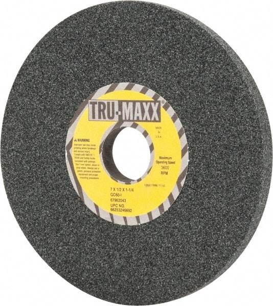 Tru-Maxx - 7" Diam x 1-1/4" Hole x 1/2" Thick, I Hardness, 60 Grit Surface Grinding Wheel - Silicon Carbide, Type 1, Medium Grade, 3,600 Max RPM, Vitrified Bond, No Recess - USA Tool & Supply