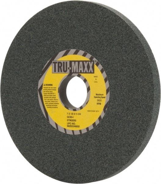 Tru-Maxx - 7" Diam x 1-1/4" Hole x 1/2" Thick, I Hardness, 80 Grit Surface Grinding Wheel - Silicon Carbide, Type 1, Medium Grade, 3,600 Max RPM, Vitrified Bond, No Recess - USA Tool & Supply