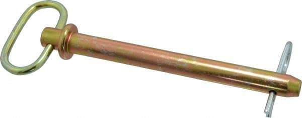 Made in USA - 5/8" Pin Diam, 6-1/2" Long, Zinc Plated Steel Pull Ring Hitch Pin - 5-3/4" Usable Length - USA Tool & Supply