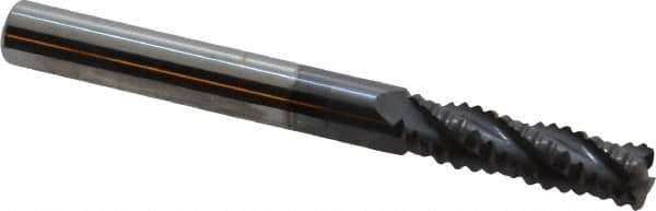 ProMax - 1/4" Diam, Coarse Pitch, 3/4" LOC, 4 Flute Solid Carbide 0.04-0.05" Corner Radius Roughing End Mill - AlTiN Finish, 2-1/2" OAL, 1/4" Shank Diam, Single End, Centercutting, 30° Helix - USA Tool & Supply
