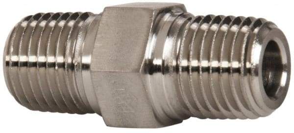 Parker - 1/4 Male Thread, Stainless Steel Industrial Pipe Hex Nipple - MNPTF, 7,200 psi - USA Tool & Supply
