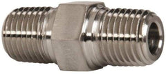 Parker - 1/4 Male Thread, Stainless Steel Industrial Pipe Hex Nipple - MNPTF, 7,200 psi - USA Tool & Supply