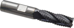 ProMax - 1/2" Diam, Coarse Pitch, 1-1/4" LOC, 4 Flute Solid Carbide 0.055-0.065" Corner Radius Roughing End Mill - AlTiN Finish, 3" OAL, 1/2" Shank Diam, Single End, Centercutting, 30° Helix - USA Tool & Supply