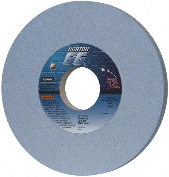 Norton - 12" Diam x 3" Hole x 1" Thick, I Hardness, 60 Grit Surface Grinding Wheel - Ceramic, Type 1, Medium Grade, 2,070 Max RPM, Vitrified Bond, No Recess - USA Tool & Supply