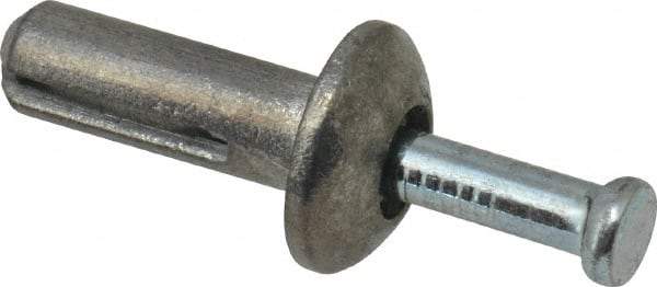 Powers Fasteners - 1/4" Diam, 1/4" Drill, 3/4" OAL, 1-1/8" Min Embedment Hammer Drive Concrete Anchor - Steel (Drive Pin)/Zamac Alloy (Body), Zinc-Plated Finish, Mushroom Head - USA Tool & Supply